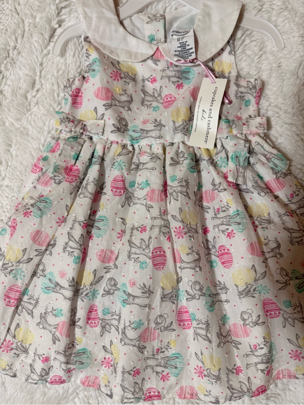 NWT Cupcakes & Cashmere Toddler Bunny Print Dress in Pastel Pink, Teal & Yellow